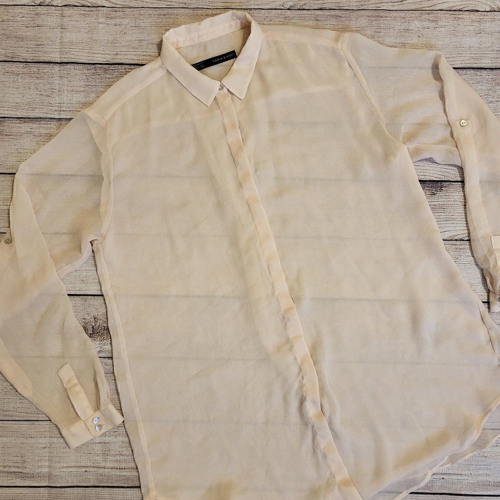 Zara Basicsoft Peach Collard Button-Down Long-Sle… - image 1